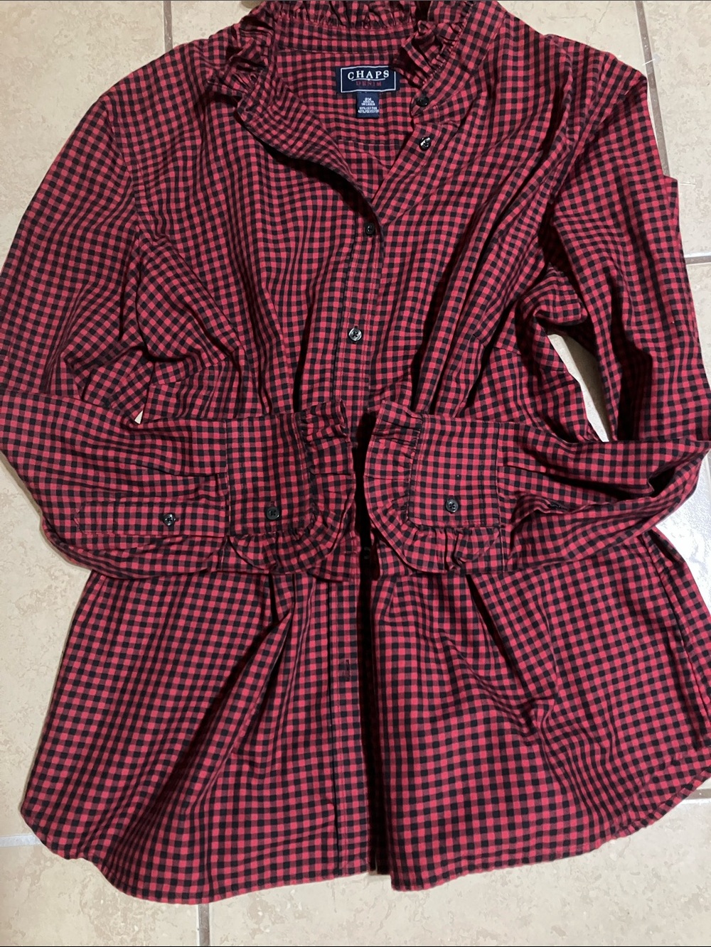 Chaps Red and Black Gingham Drawstring Shirt Jacket
